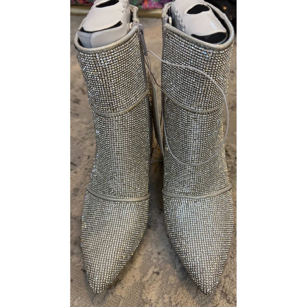 A New Day Cailin Silver Rhinestone Pointed Toe Block Heel Ankle Boots 6.5 NEW